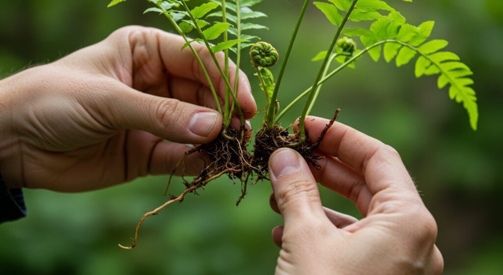 hands holding fern